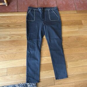 Express Women's Studded Gray Jeans leggings high rise size 16 NWOT embellished